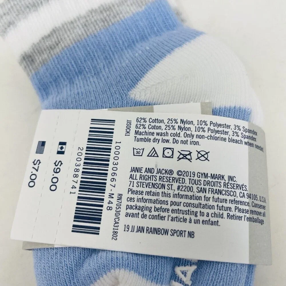 Janie and Jack Baby Boys 3-6 Months‎ Athletic Striped Crew Socks in Blue/Gray